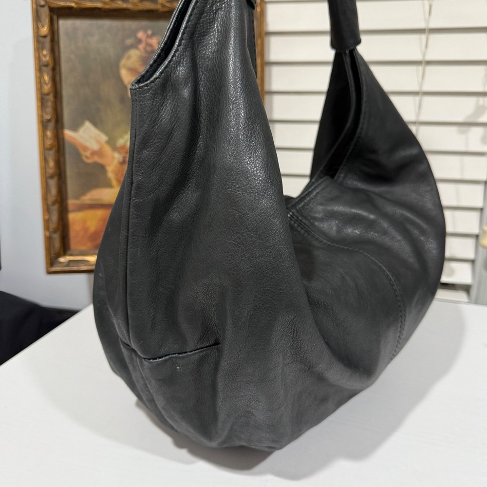 Genuine Leather Slouchy Hobo Bag – Black – Soft Pebbled Leather – Made in Italy - Picture 2 of 6